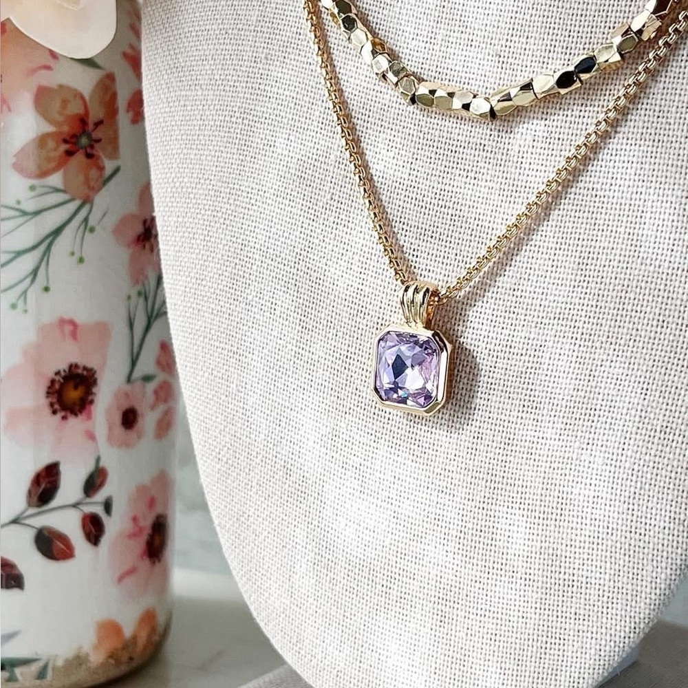Park Lane “ORCHID” Gold and Purple Pendant Necklace - Picture 7 of 16